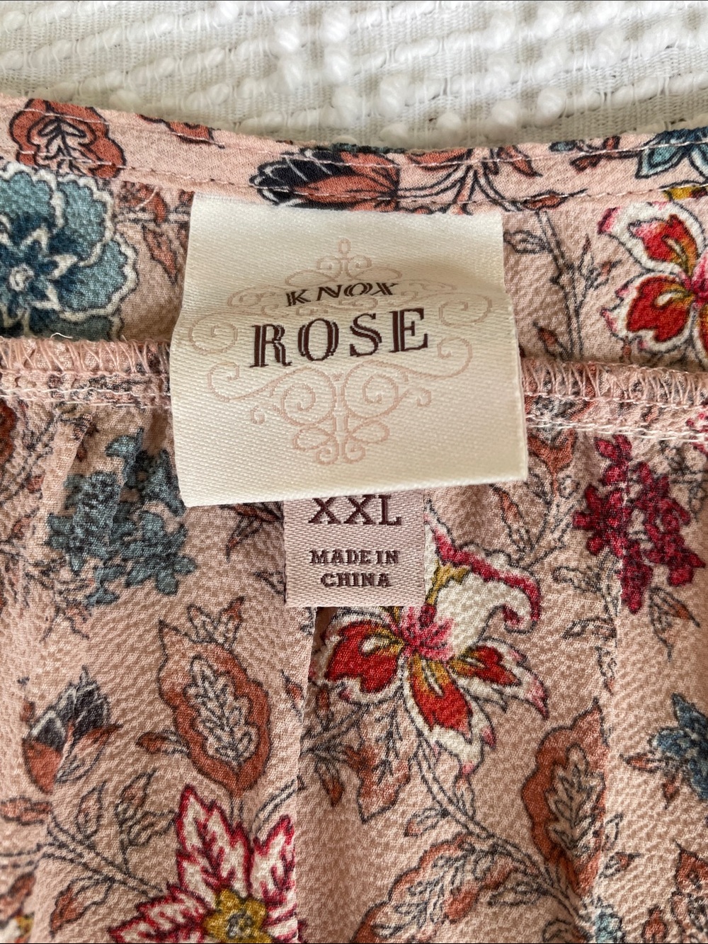 Knox Rose Pink Floral Peasant Blouse with Blue and Pink Accents - Picture 6 of 7